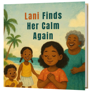 Lani Finds Her Calm Again children’s book cover set in a Caribbean village